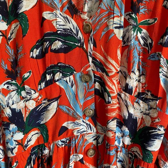 LOFT Womens Floral Short Capped Sleeve Button Down Dress with Belt in Red Size 6 - Picture 7 of 15